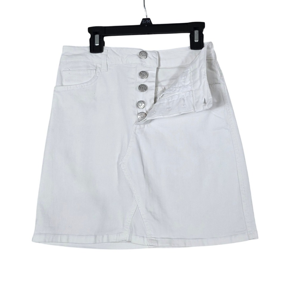 Harper Heritage Denim Mini Skirt White Button Fly Casual Small Mini Skirt Preppy